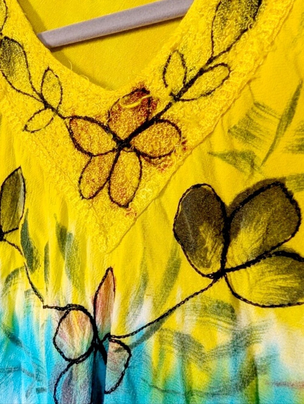 Yellow & Blue Floral Tie-Dye Sleeveless Women’s Dress One Size💛 - Picture 3 of 4